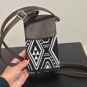 Thirty-One Black and Brown Geometric Crossbody Bag